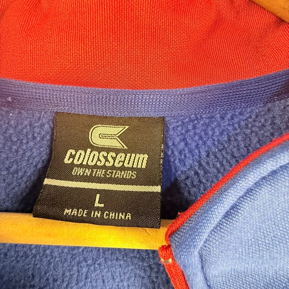 Colosseum Kansas Jayhawks Mens Large Blue Red Quarter Zip Pullover Fleece Jacket